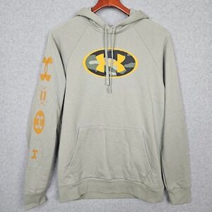 Under Armour Mens Size MedRival Fleece Graphic Hoodie Gray Camo Logo 1389361-504